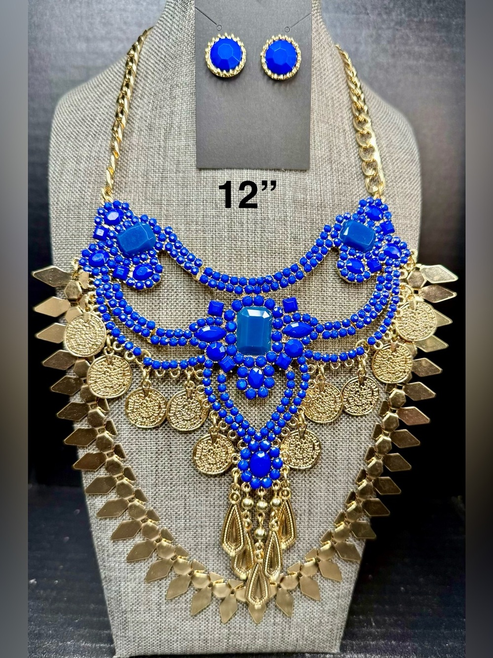 Gold-Tone Statement Necklace & Earring Set in Royal Blue